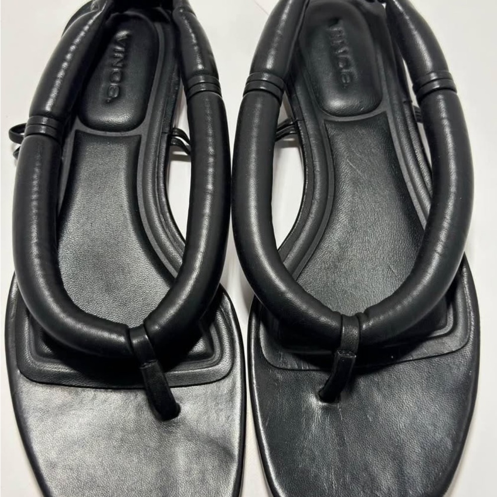 Vince Sleek Black Leather Slides
